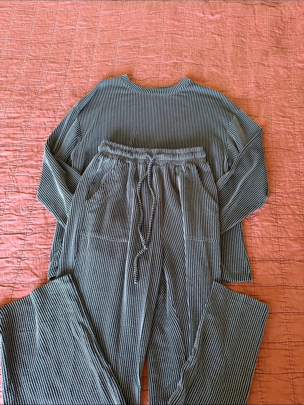Striped Two-Piece Lounge Set in black and grey